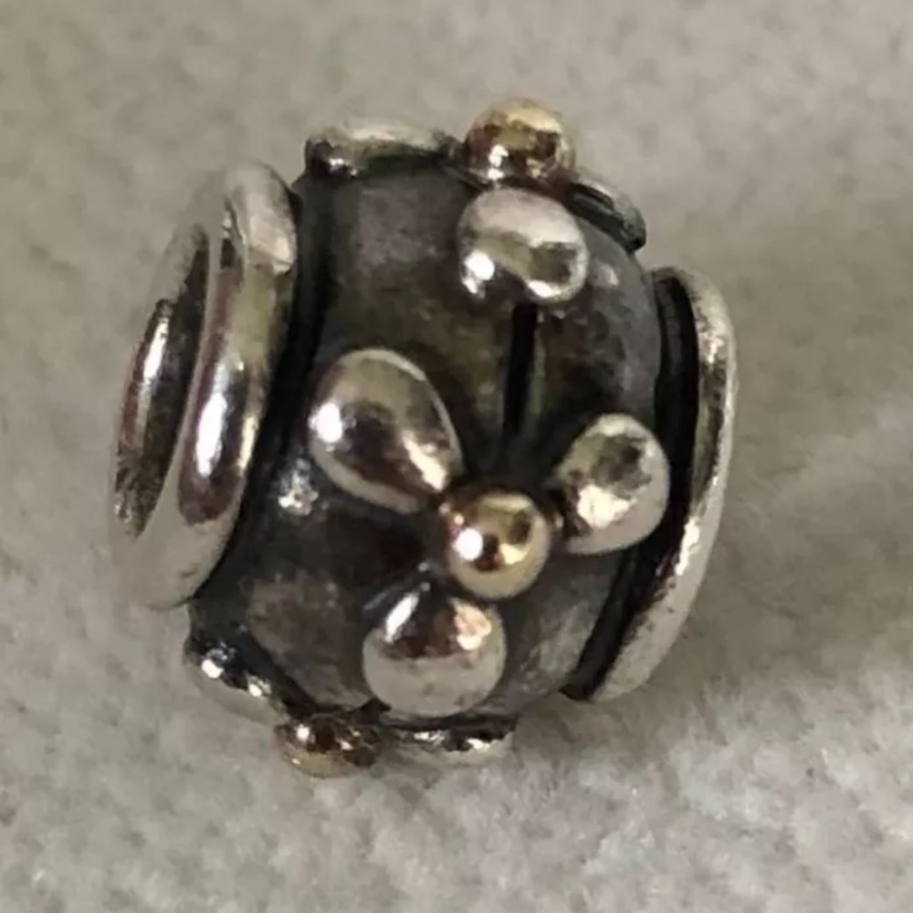 PANDORA | 14K GOLD SS 3 PETAL TIVOLI FLOWER CHARM 790383 RETIRED RARE ALE